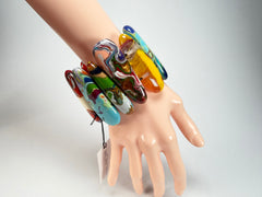 Sobral - Multi-Colour "Leaf" Pollock Elasticated Resin Bracelet ( 005520 )