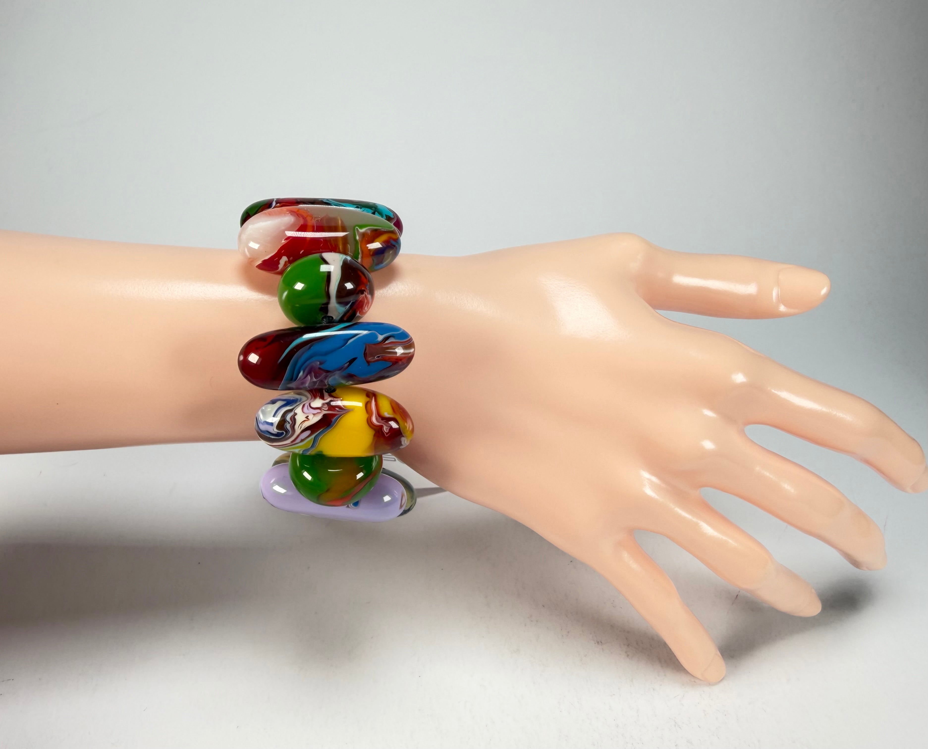 Sobral - Multi-Colour "Newanderthal" Pollock Elasticated Resin Bracelet ( 005263 )