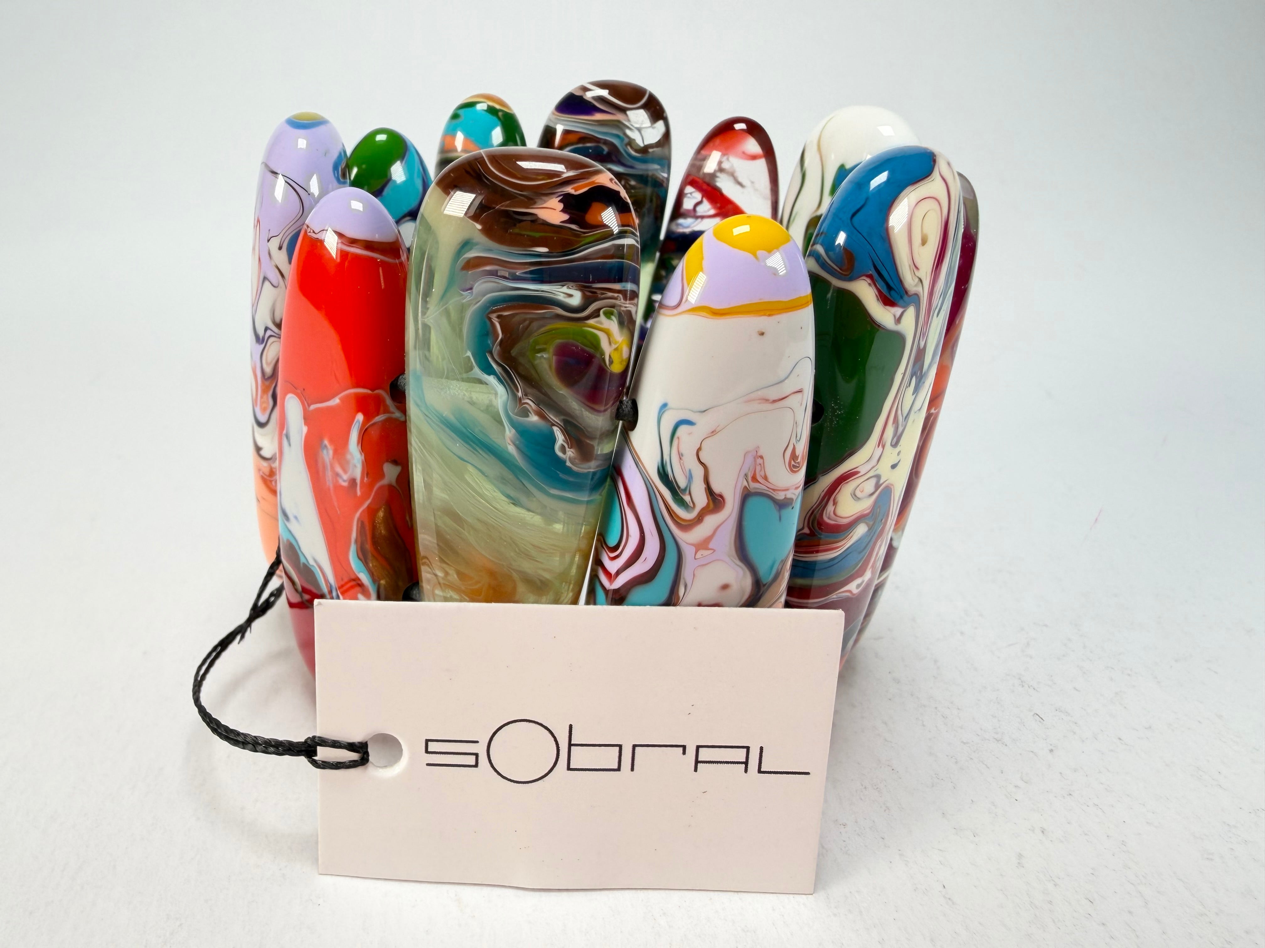Sobral - Multi-Colour "Leaf" Pollock Elasticated Resin Bracelet ( 005520 )