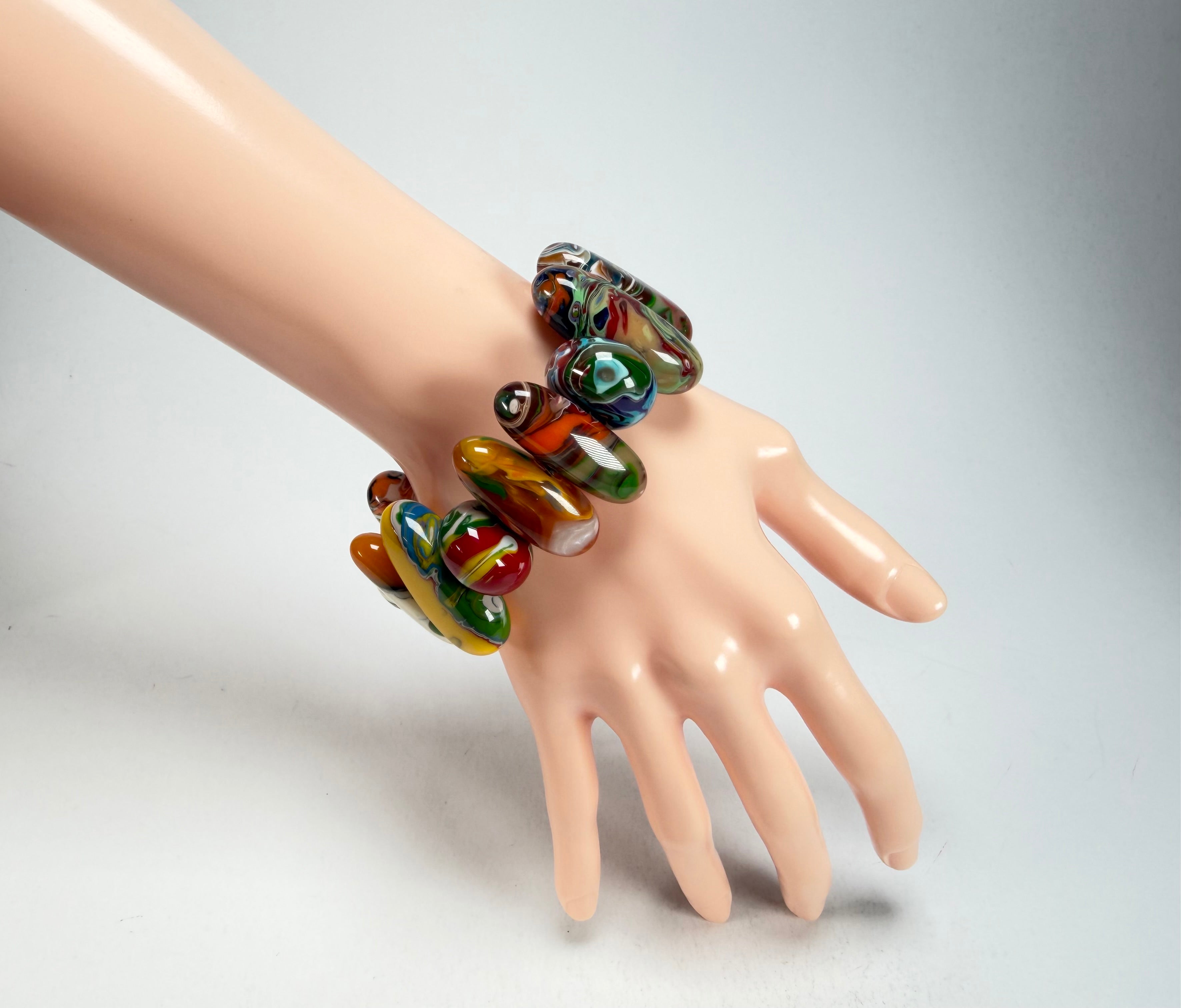 Sobral - Multi-Colour "Newanderthal" Pollock Elasticated Resin Bracelet ( 005263 )
