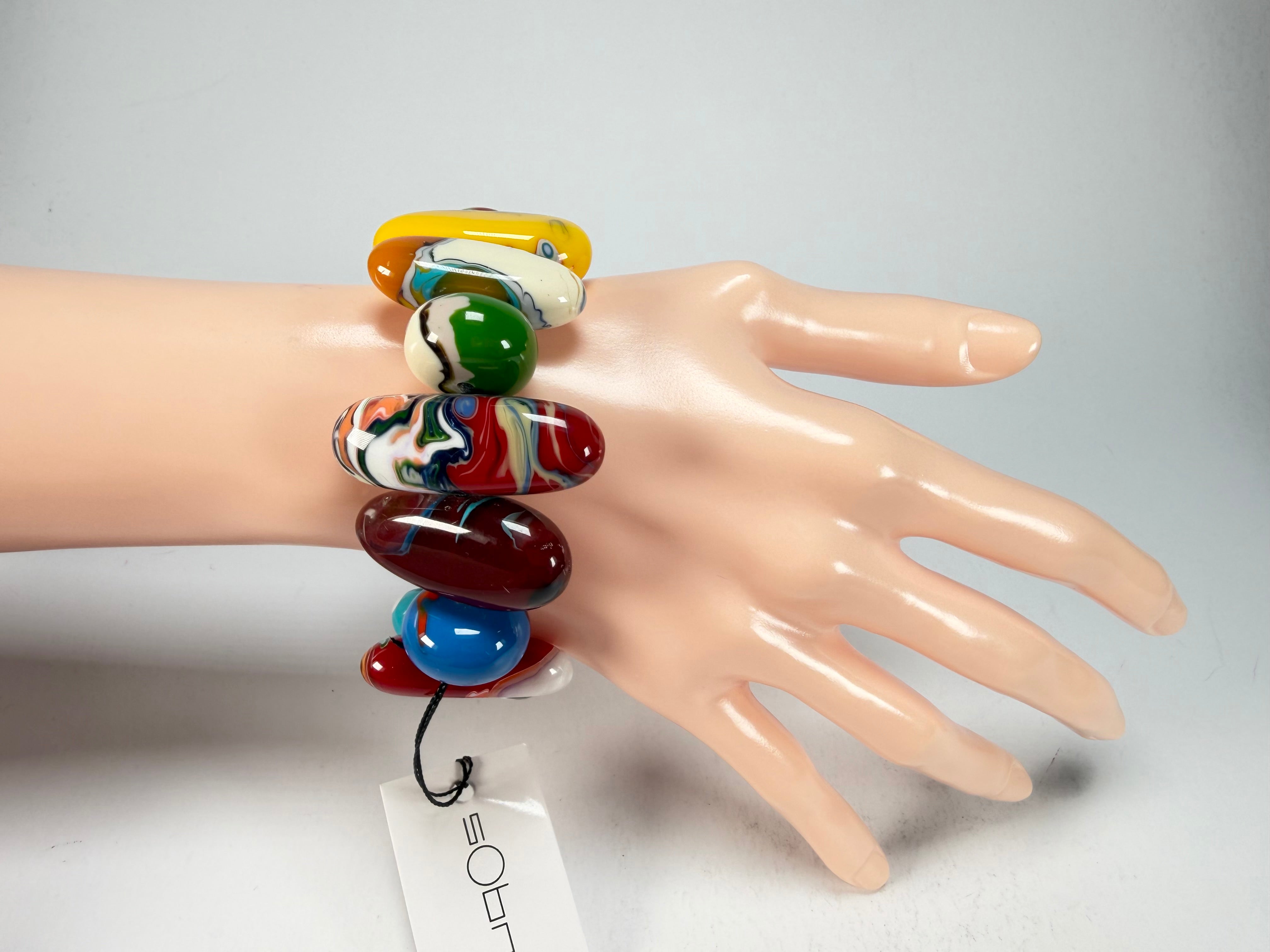 Sobral - Multi-Colour "Newanderthal" Pollock Elasticated Resin Bracelet ( 005263 )