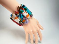 Sobral - Multi-Colour "Leaf" Pollock Elasticated Resin Bracelet ( 005520 )