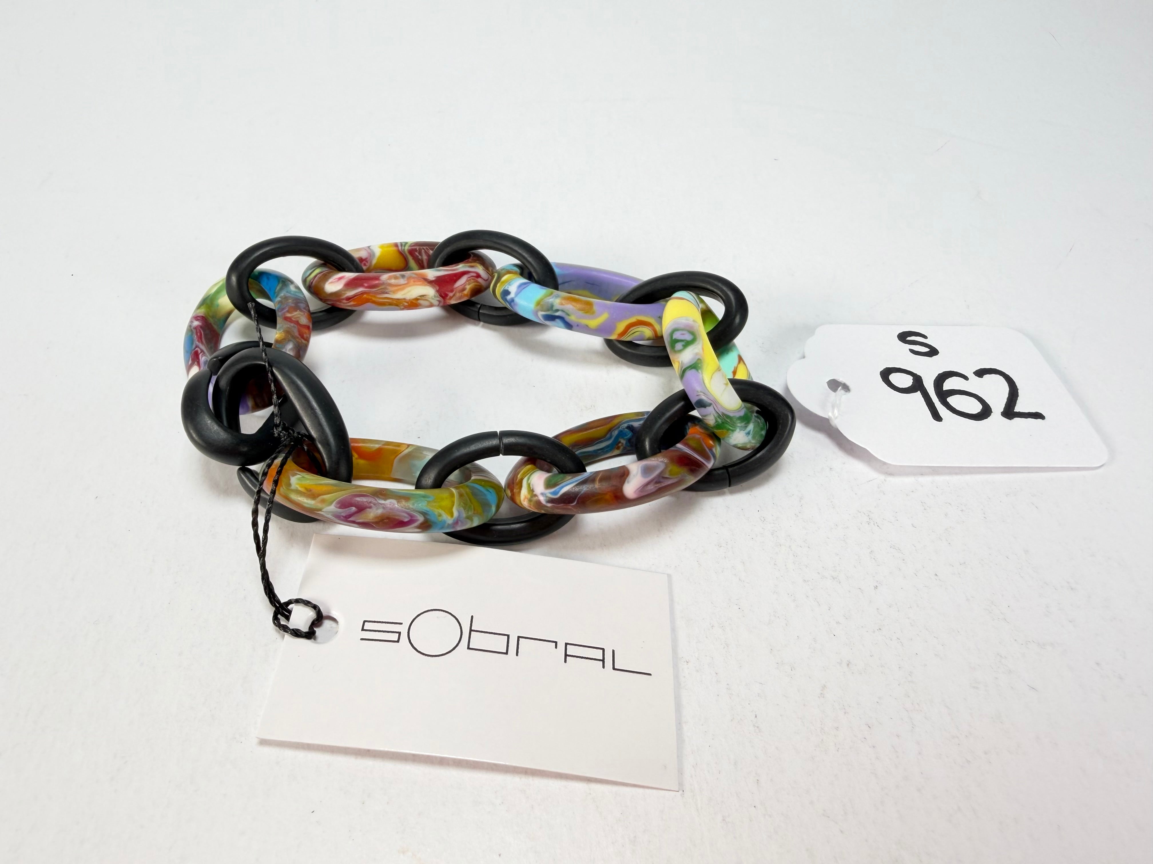 Sobral - Multi-Colour "Atena" Black & Pollock Chain Elasticated Resin Bracelet ( 005182 )