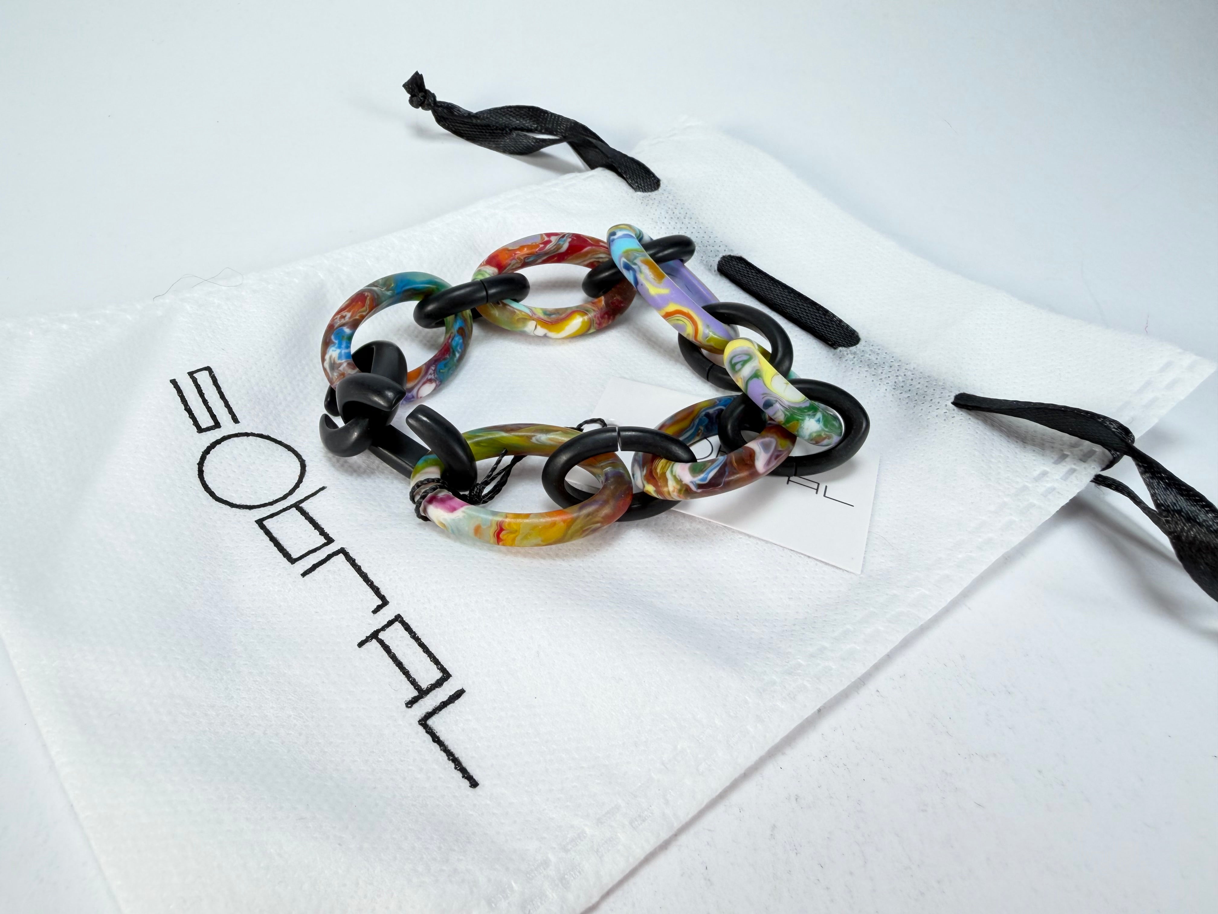 Sobral - Multi-Colour "Atena" Black & Pollock Chain Elasticated Resin Bracelet ( 005182 )