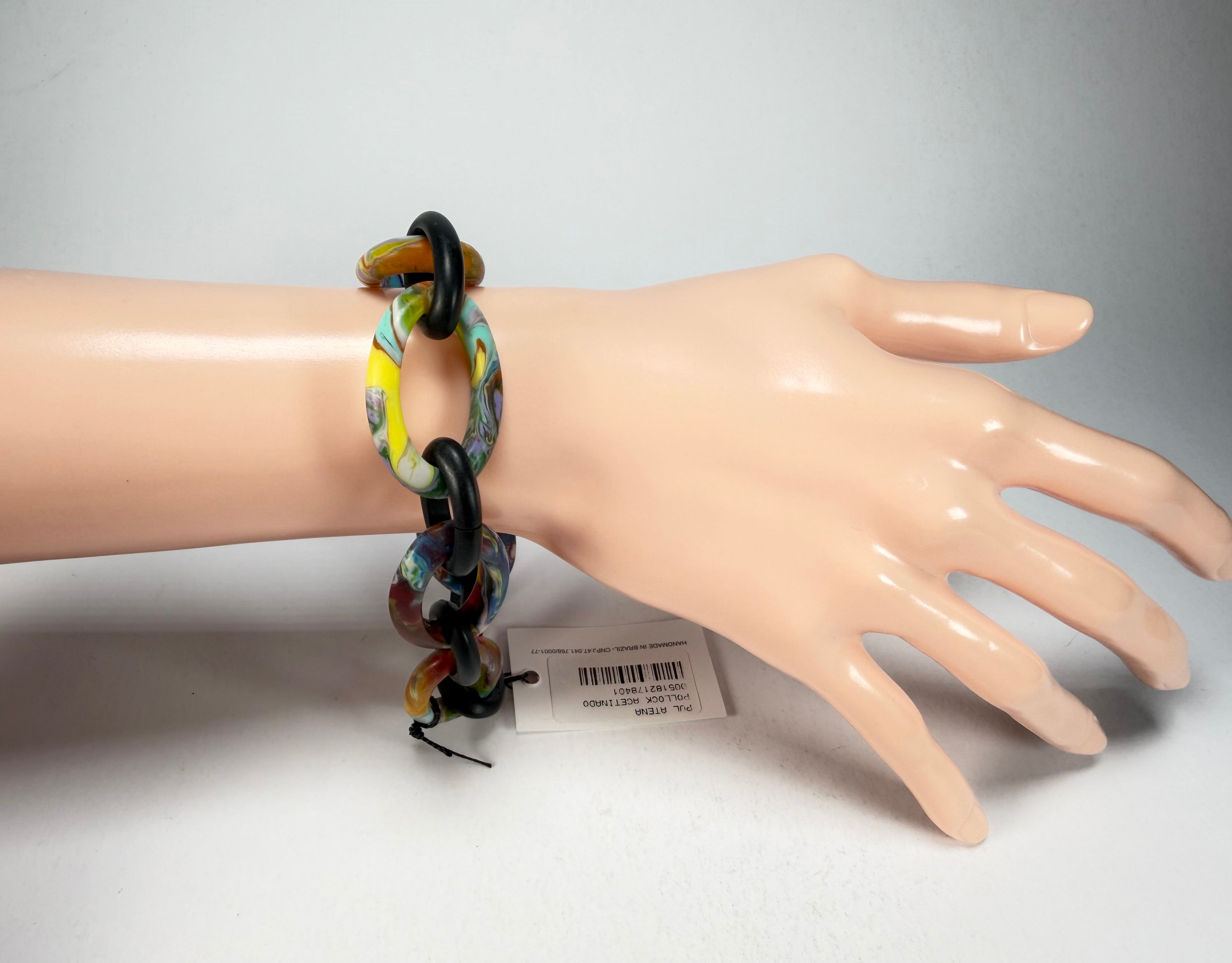 Sobral - Multi-Colour "Atena" Black & Pollock Chain Elasticated Resin Bracelet ( 005182 )
