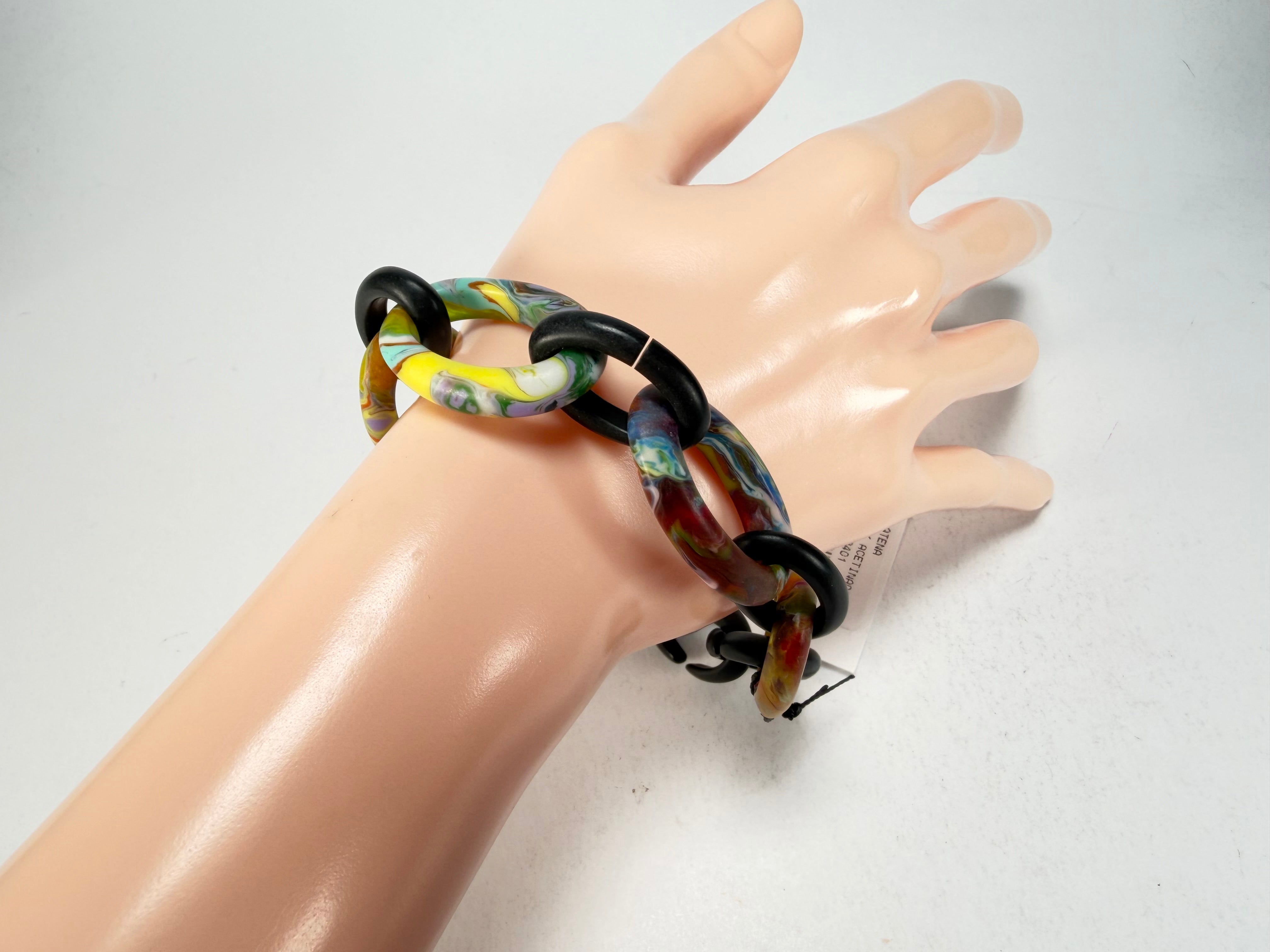 Sobral - Multi-Colour "Atena" Black & Pollock Chain Elasticated Resin Bracelet ( 005182 )