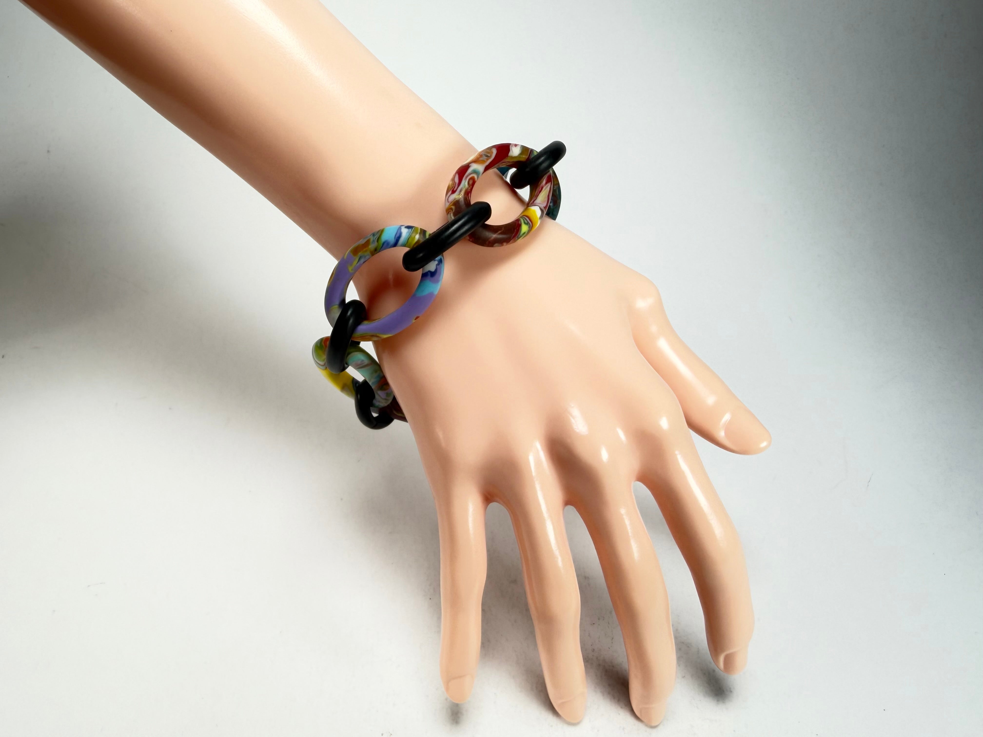 Sobral - Multi-Colour "Atena" Black & Pollock Chain Elasticated Resin Bracelet ( 005182 )