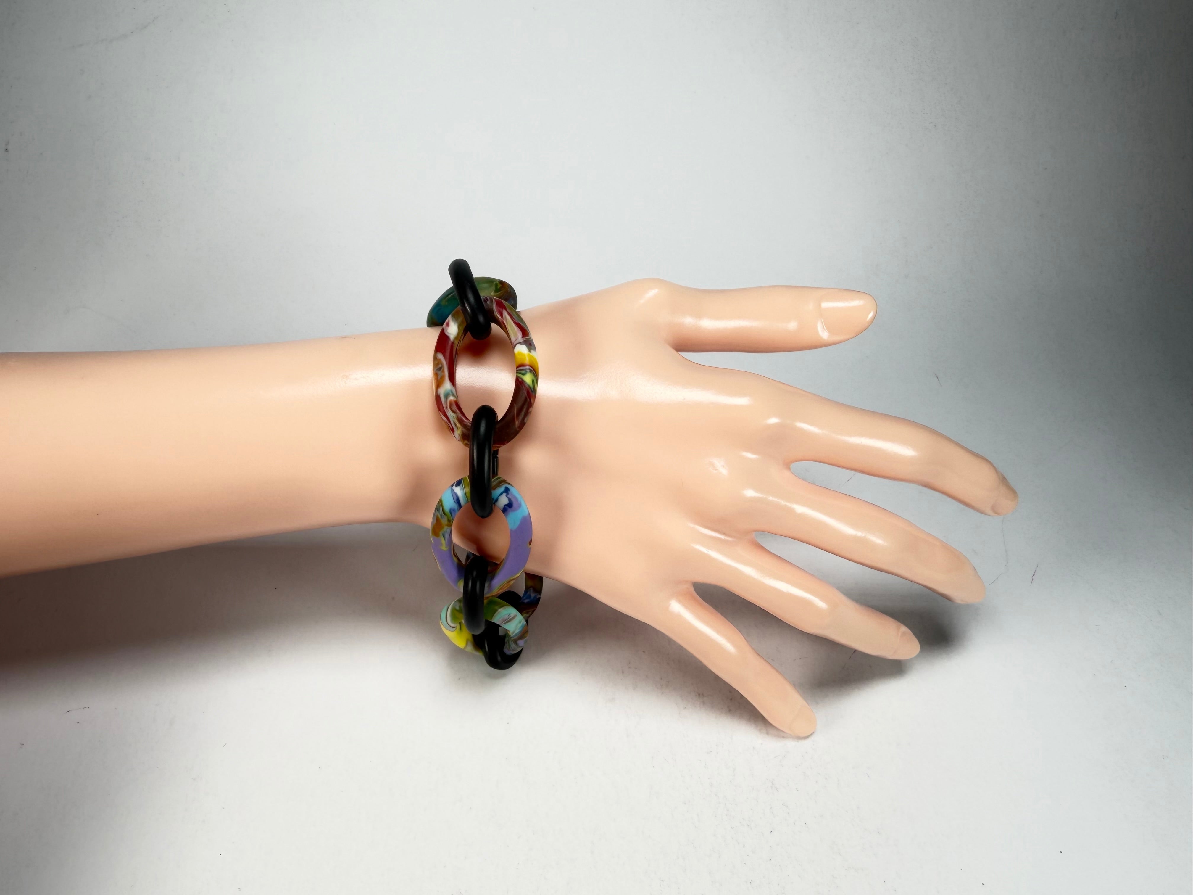 Sobral - Multi-Colour "Atena" Black & Pollock Chain Elasticated Resin Bracelet ( 005182 )