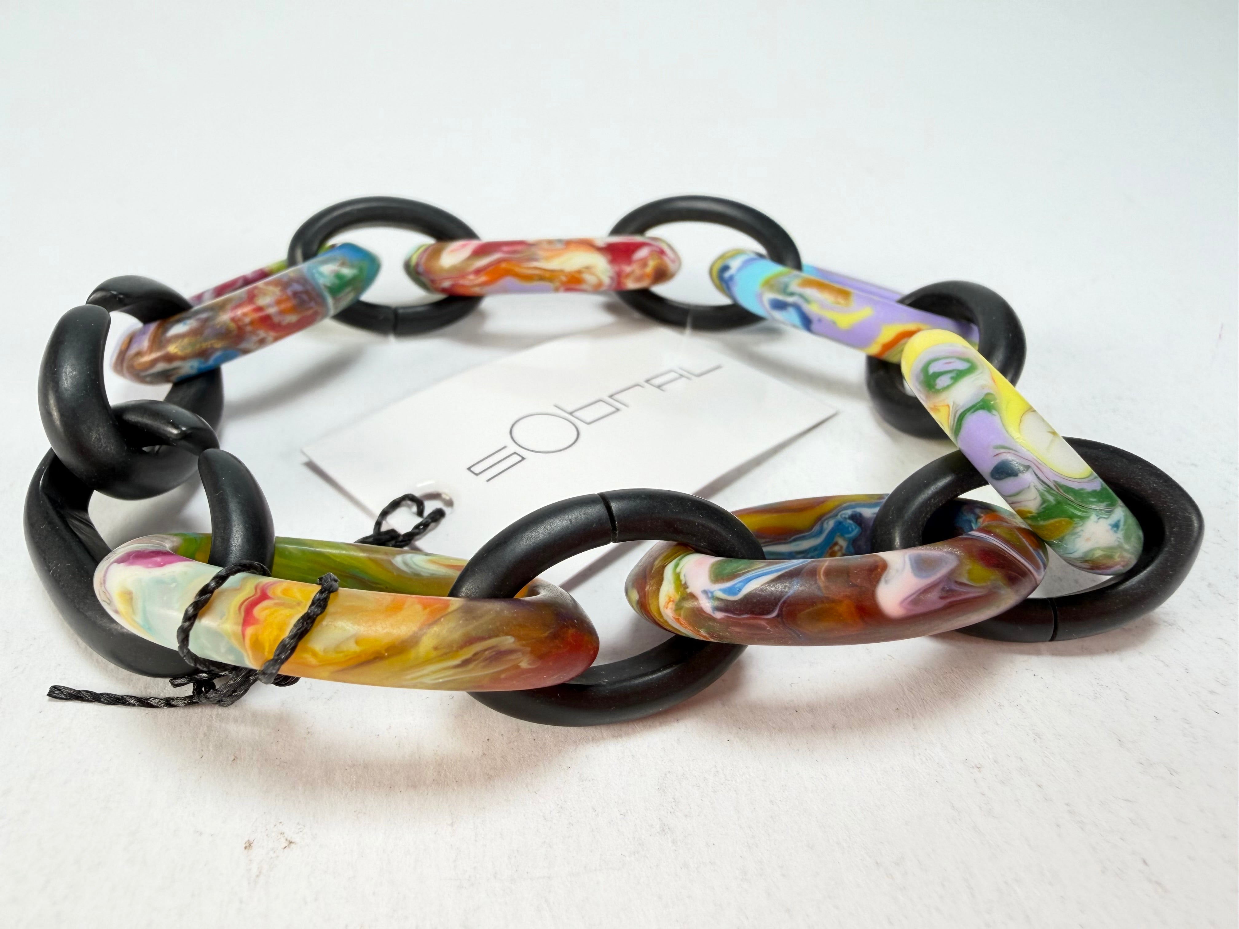 Sobral - Multi-Colour "Atena" Black & Pollock Chain Elasticated Resin Bracelet ( 005182 )