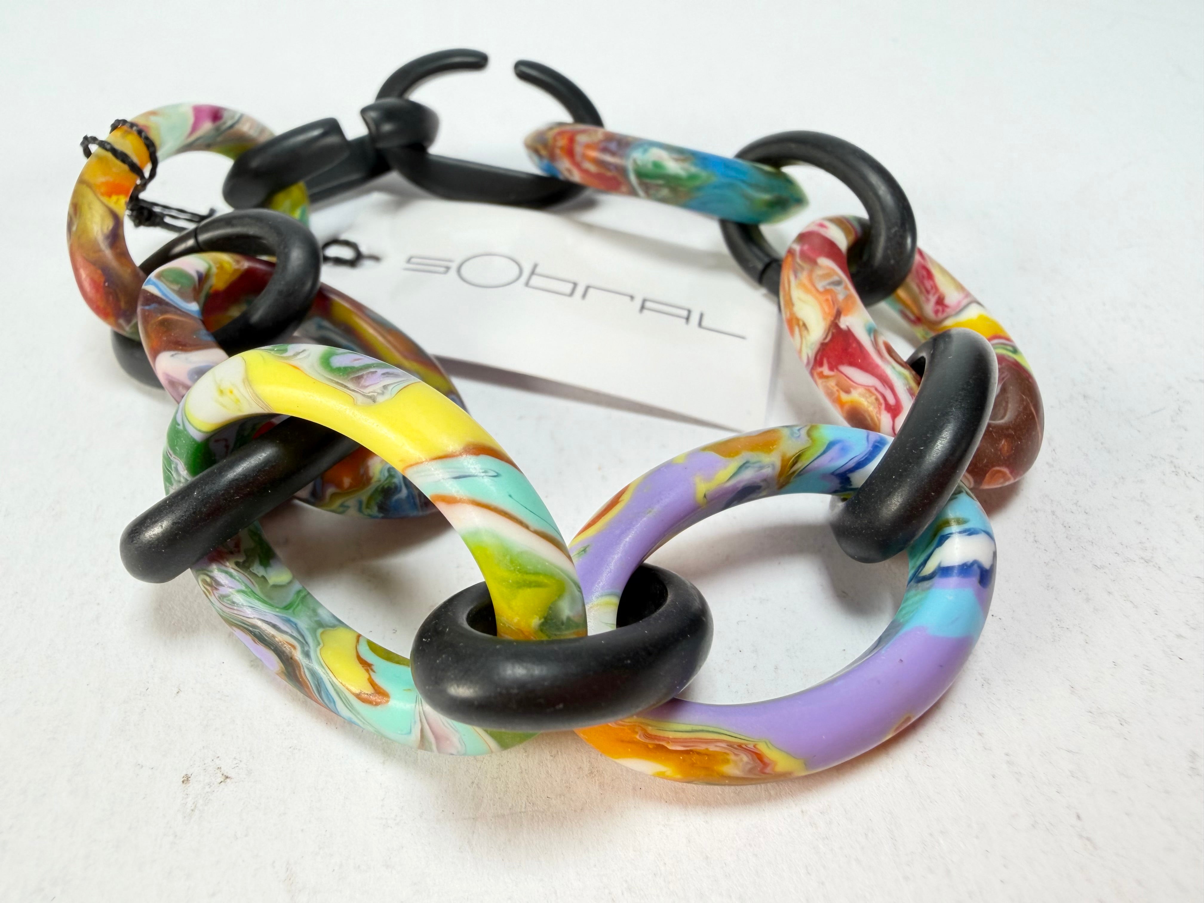 Sobral - Multi-Colour "Atena" Black & Pollock Chain Elasticated Resin Bracelet ( 005182 )