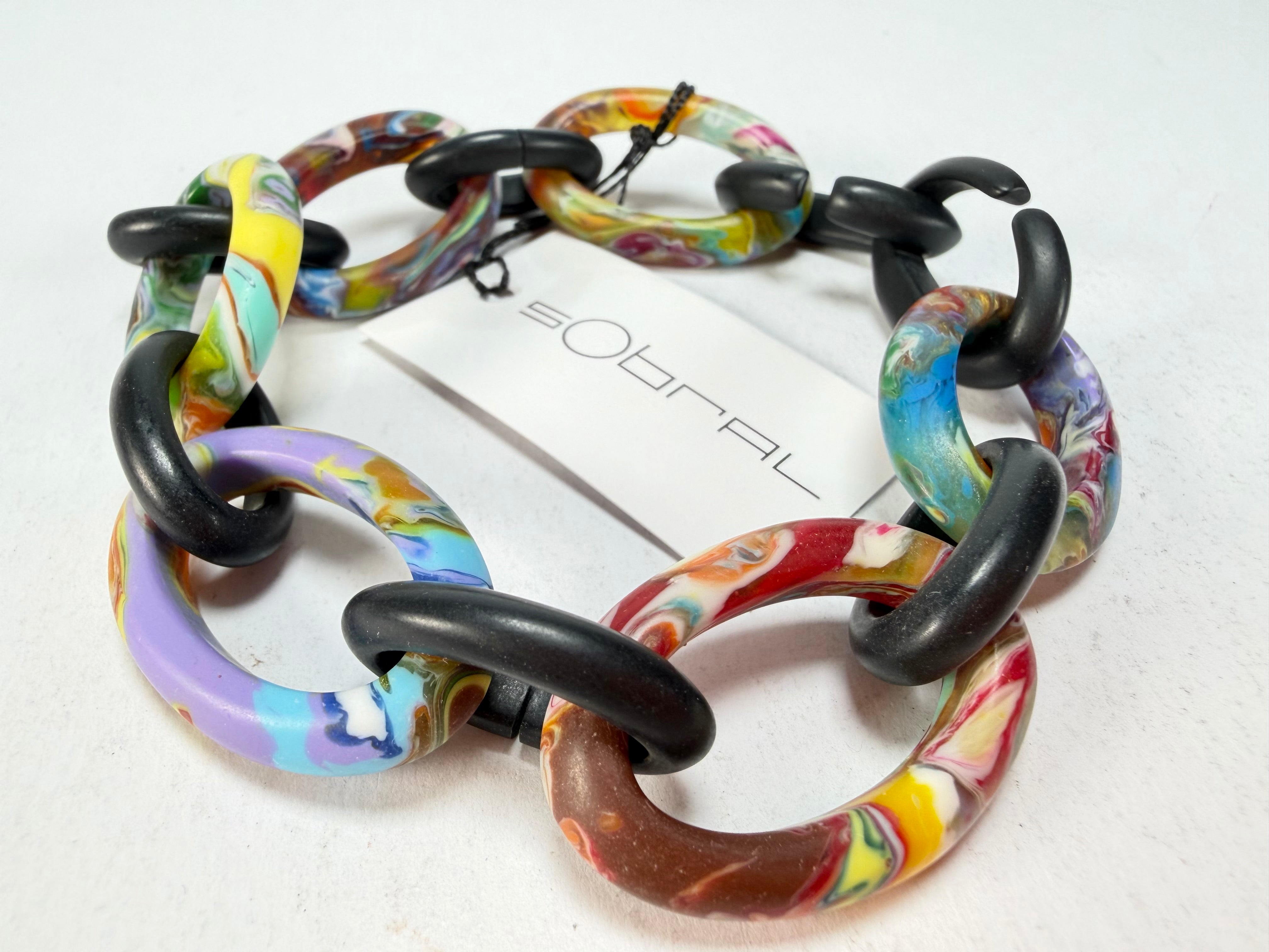 Sobral - Multi-Colour "Atena" Black & Pollock Chain Elasticated Resin Bracelet ( 005182 )
