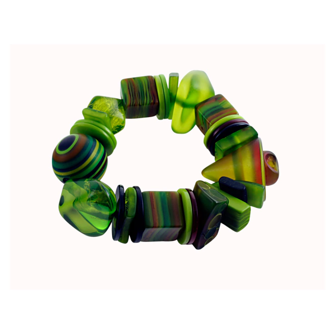 Sobral - Indiana "Citrino" Green Citrus Mix Elasticated Resin Bracelet ( 000210 )