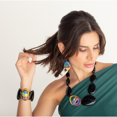 Sobral - Multi-Colour "Inspiração" K Black Elasticated Resin Bracelet ( 003595 )