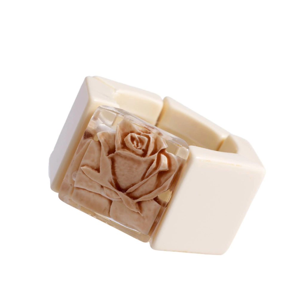 Sobral - Roses "Negra" Marfim Elasticated Resin Bracelet ( 004397 )