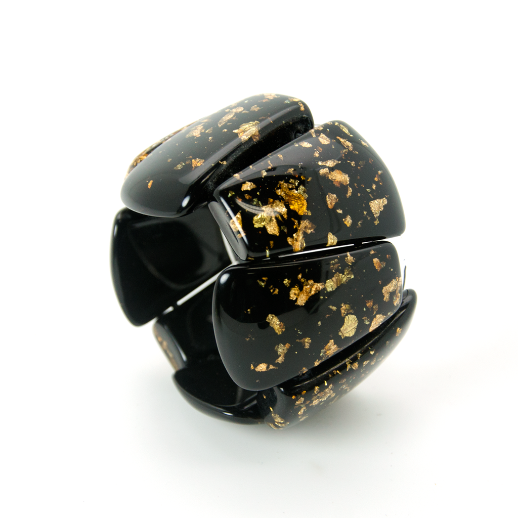 Sobral - Metalique "Rimla" Black & Gold Elasticated Resin Bracelet ( 004498 )