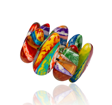 Sobral - Multi-Colour "Onda" Pollock Elasticated Resin Bracelet ( 005329 )
