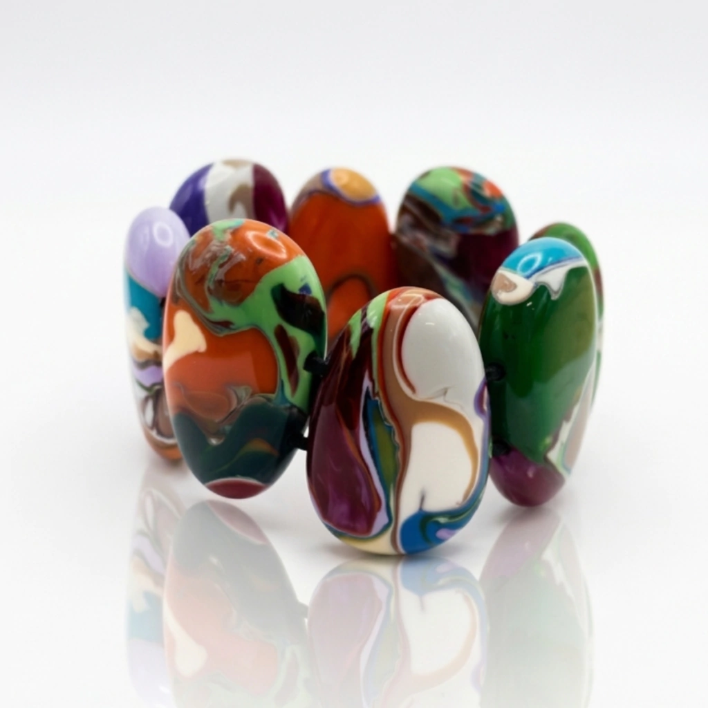 Sobral - Multi-Colour "Folha" Pollock Elasticated Resin Bracelet ( 005519 )