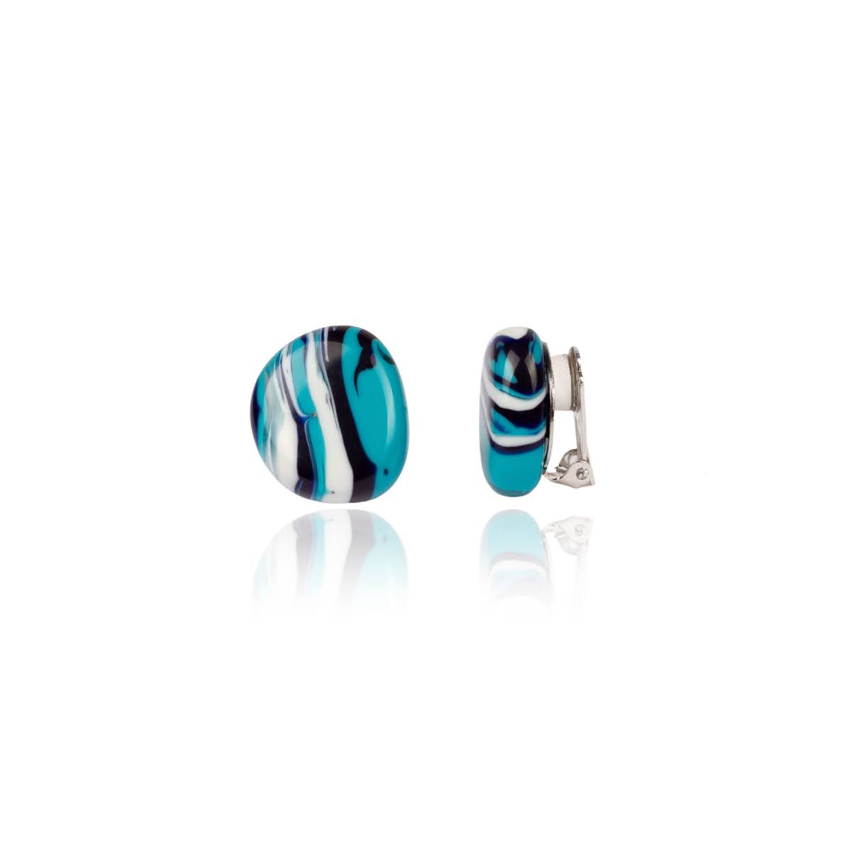 Sobral - Onda Azul "Wave" Blue Resin Clip On Earrings ( 005331 )