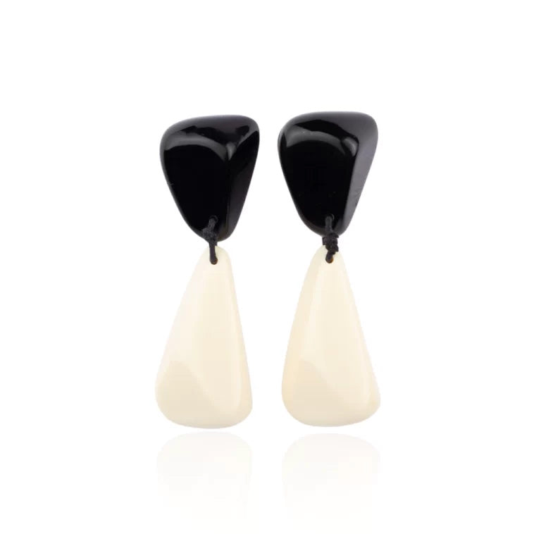 Sobral - Mix 2023 "Cusco" Black & Marfim Cream Resin Clip On Earrings ( 001417 )