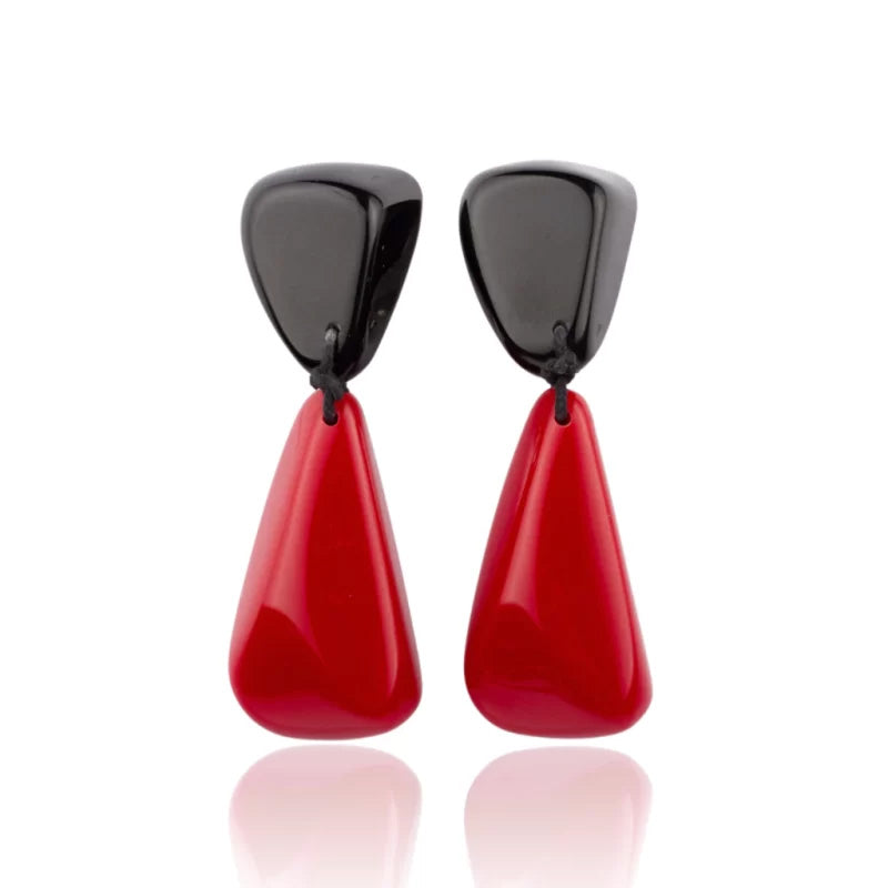 Sobral - Mix 2023 "Cusco" Black & Red Resin Clip On Earrings ( 001417 )