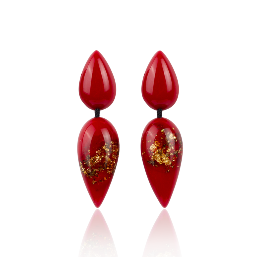 Sobral - Metalique Orlando "Water" Red Resin Earrings ( 004158 )