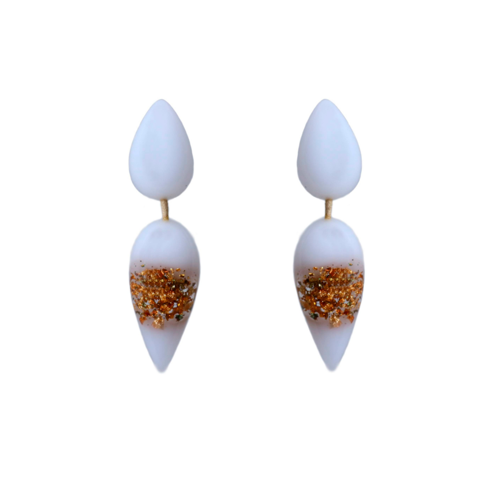 Sobral - Metalique Orlando "Water" White Resin Earrings ( 004158 )