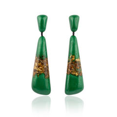 Sobral - Metalique Orlando "Gleine" Green & Gold Resin Earrings ( 004502 )
