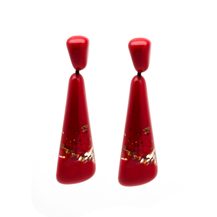 Sobral - Metalique Orlando "Gleine" Red & Gold Resin Earrings ( 004502 )