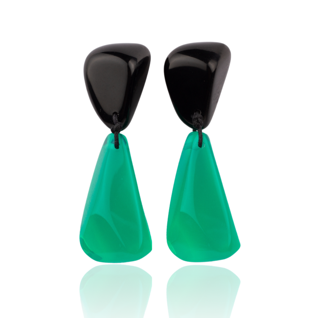 Sobral - Mix 2023 "Cusco" Black & Green Cristal Resin Earrings ( 005410 )