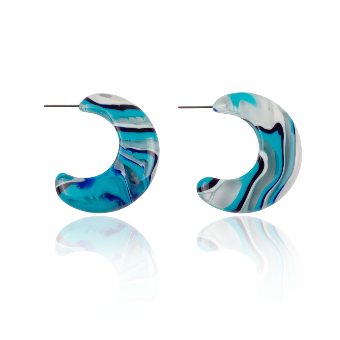 Sobral - Onda Azul "Vibracao" Blue Resin Earrings ( 005419 )