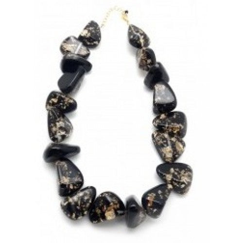 Sobral - Orlando Metalique "Diamond" Black & Gold Resin Necklace ( 003656 )
