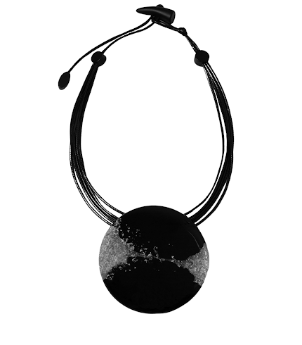 Sobral - Metalique Orlando "Disc" Black & Silver Resin Necklace ( 004096 )