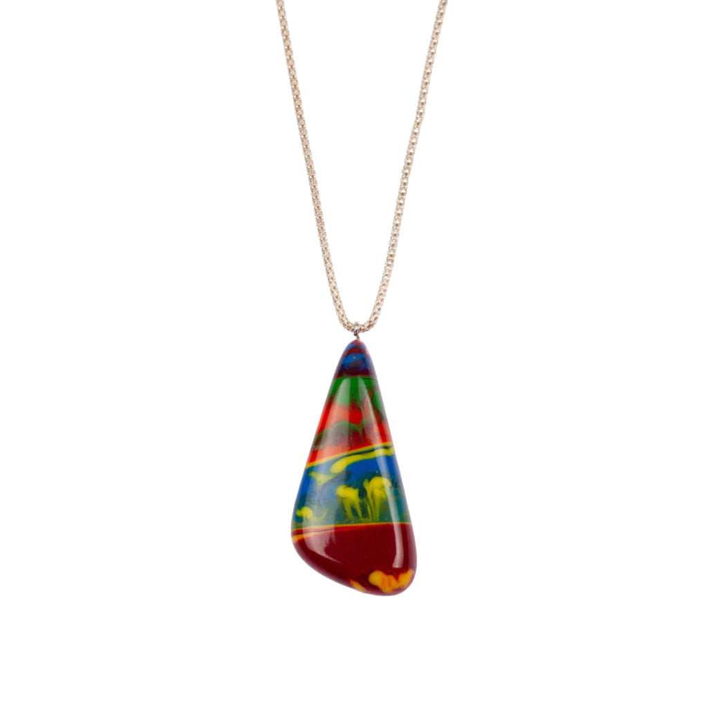 Sobral - Multi-Colour "Vague" Pollock Resin AG Sliver Necklace ( 005328 )