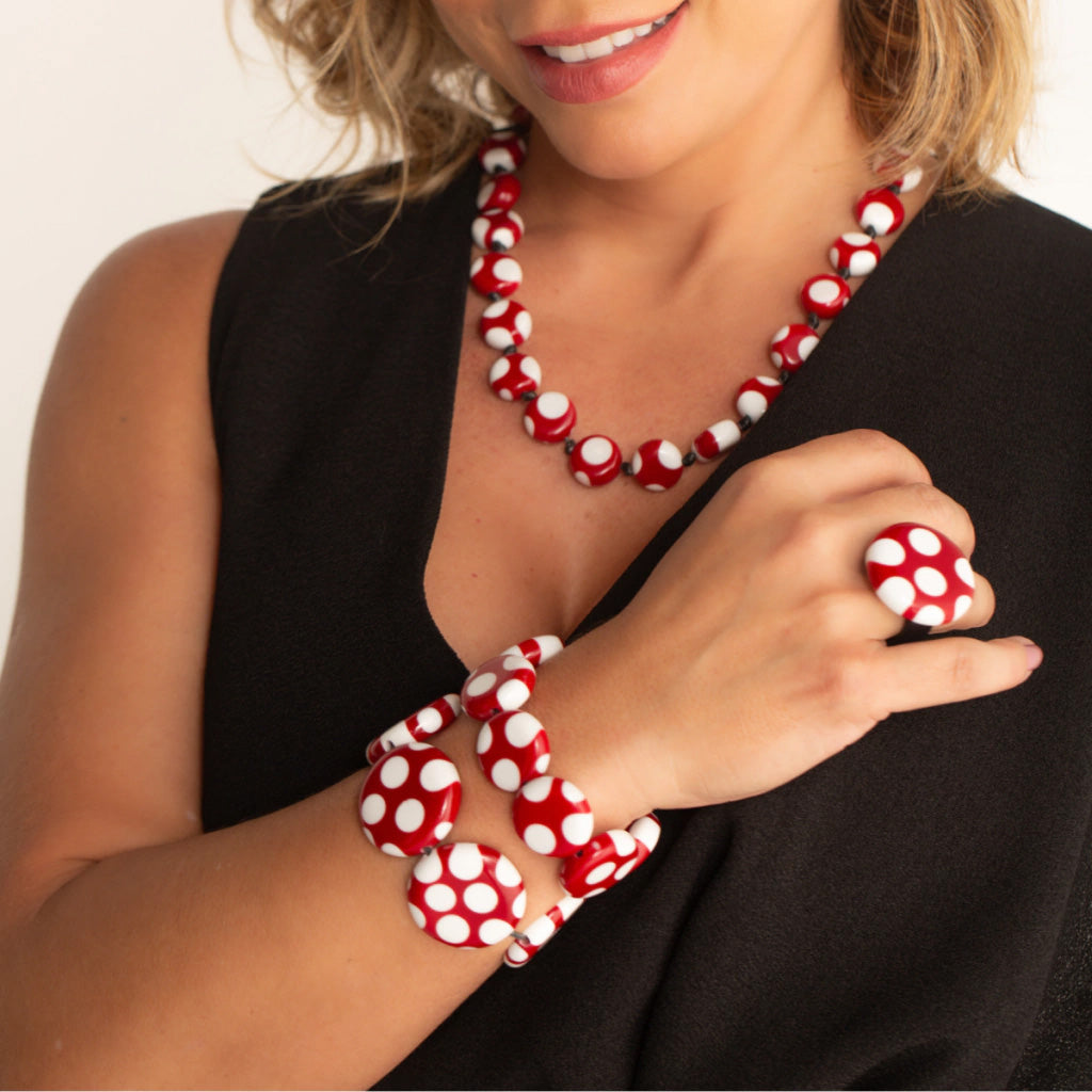 Sobral - Dots "Yoi" Red & White Resin Necklace ( 005358 )