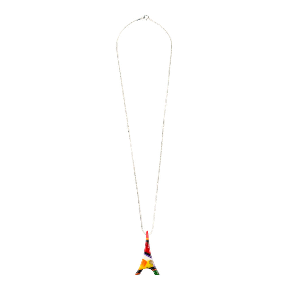 Sobral - Multi-Colour "Eiffel Tower" Pollock Resin AG Sliver Necklace ( 005414 )