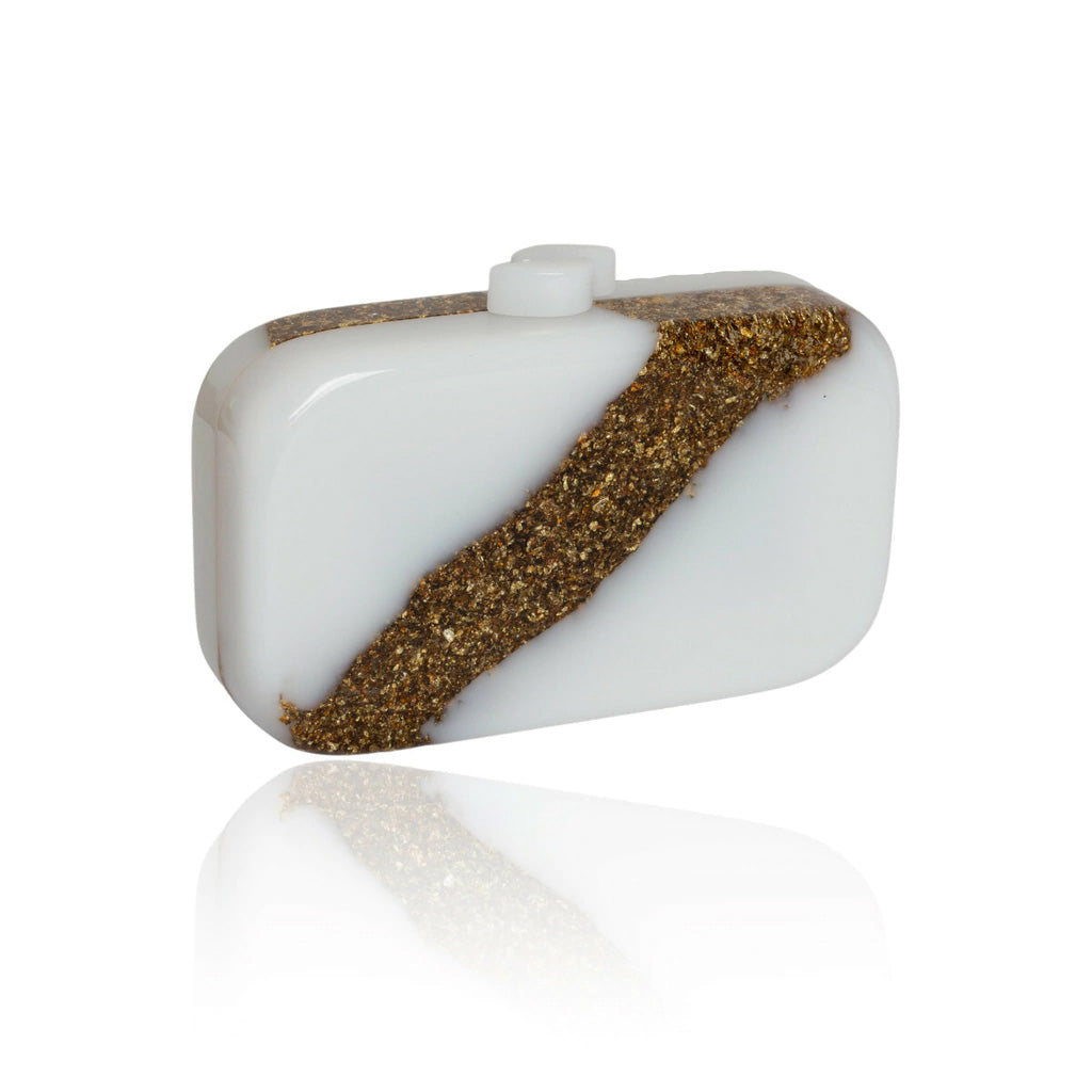 Sobral - Metalique "Linda Purse" Orlando White & Gold Resin Clutch Bag ( 005290 )