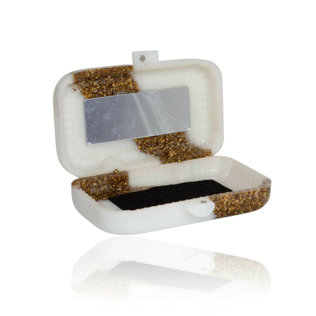 Sobral - Metalique "Linda Purse" Orlando White & Gold Resin Clutch Bag ( 005290 )