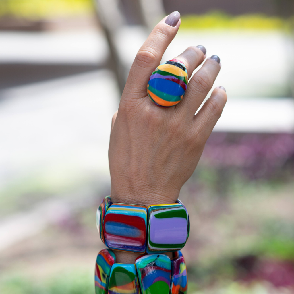 Sobral - Multi-Colour "K" Resin Ring ( 005146 ) - Size UK U / US 10