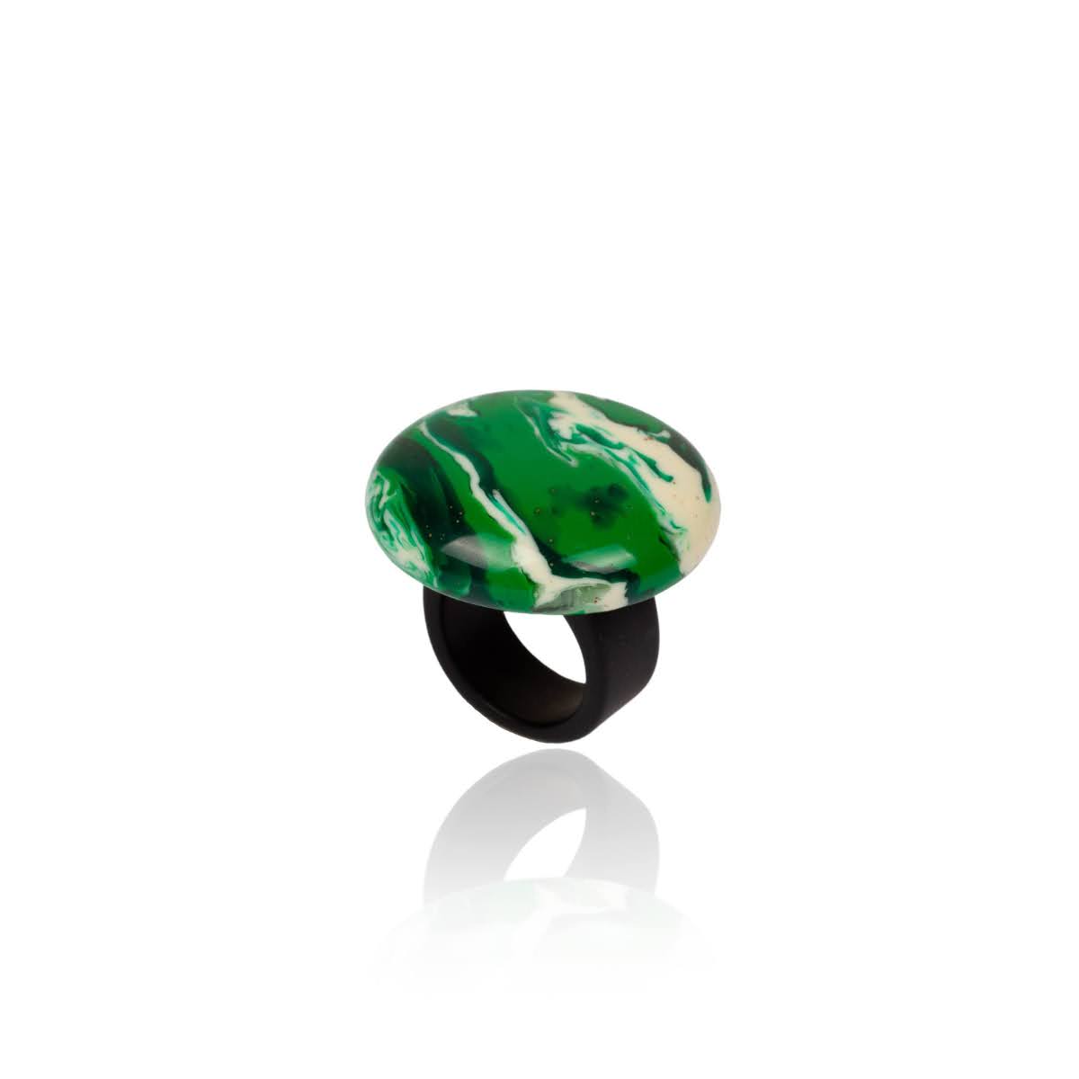 Sobral - Onda Verde "Onda Circle" Green Resin Ring ( 005324 ) - Size UK V / US 10.5