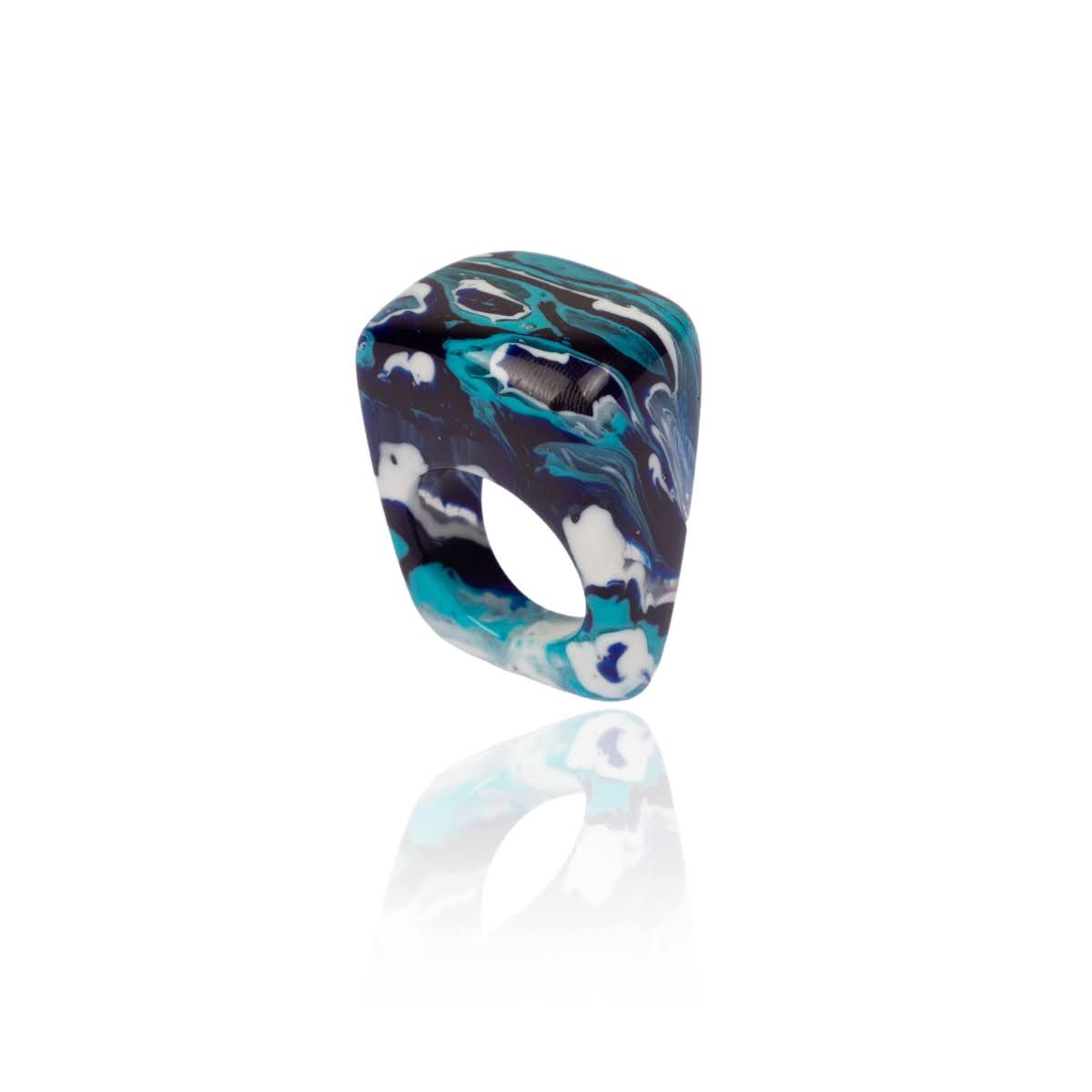 Sobral - Onda Azul "Wave" Blue Resin Ring ( 005325 ) - Size UK P / US 8