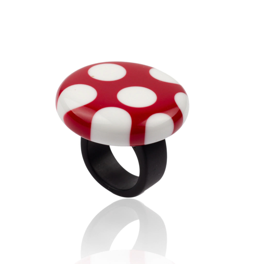 Sobral - Dots "Dots" Red & White Resin Ring ( 005354 ) - Size UK Q / US 8