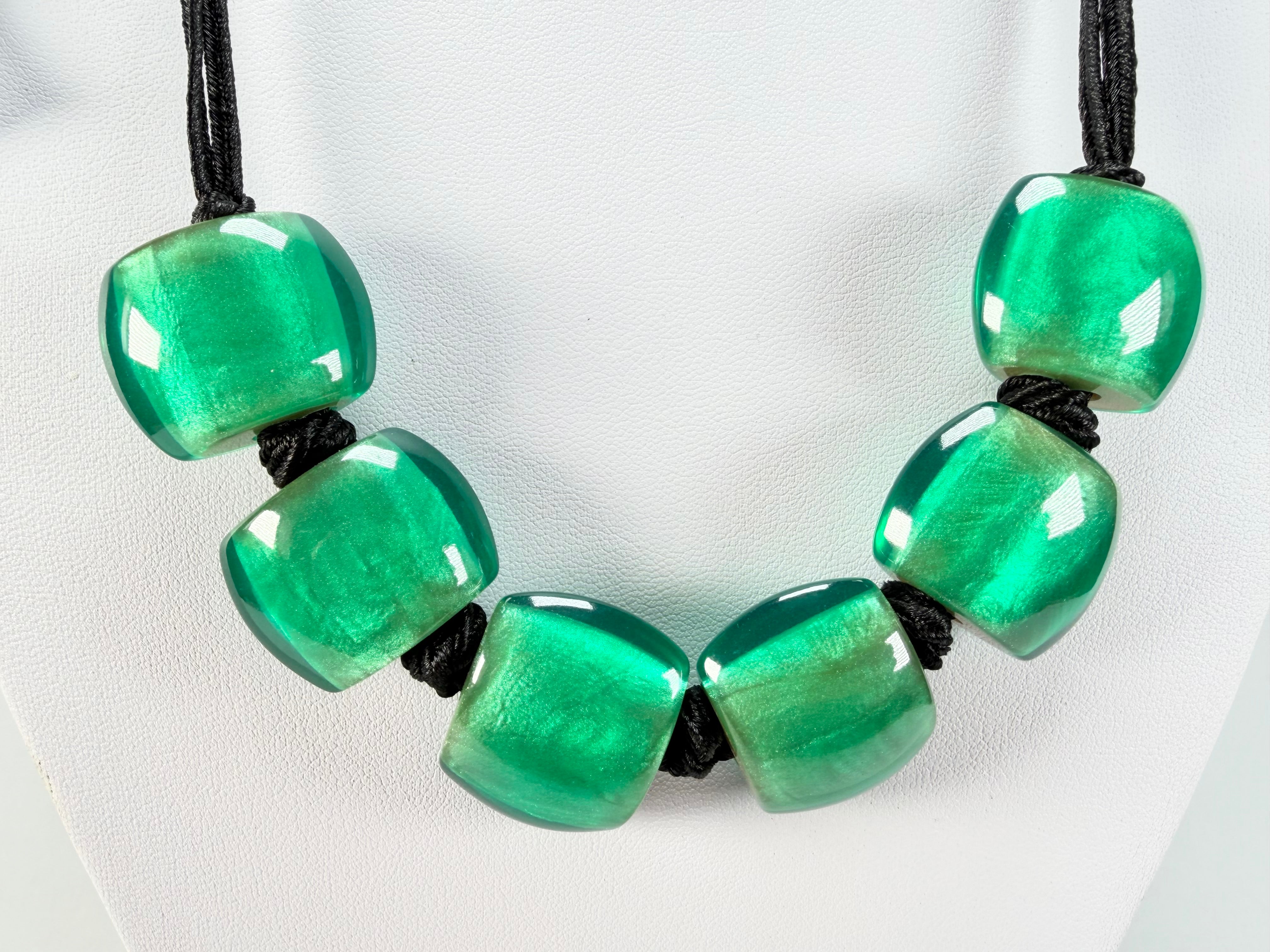 Zsiska - Bellissima 6 Bead Galaxy Green Resin Necklace ( 7240106GGREQ06  )