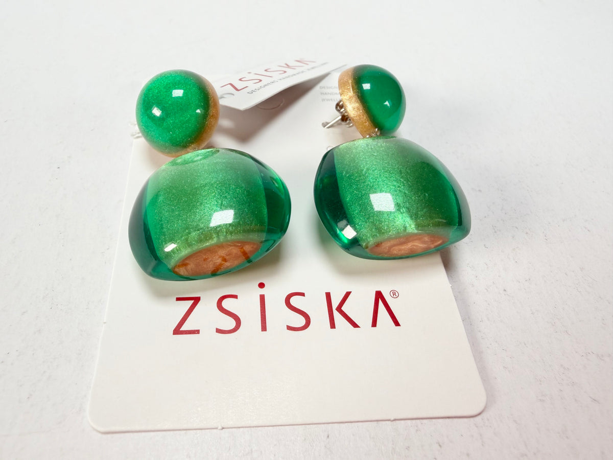 Zsiska - Bellissima 1 Bead Short Hook Galaxy Green Resin Earrings ( 7240501GGREQ00  )
