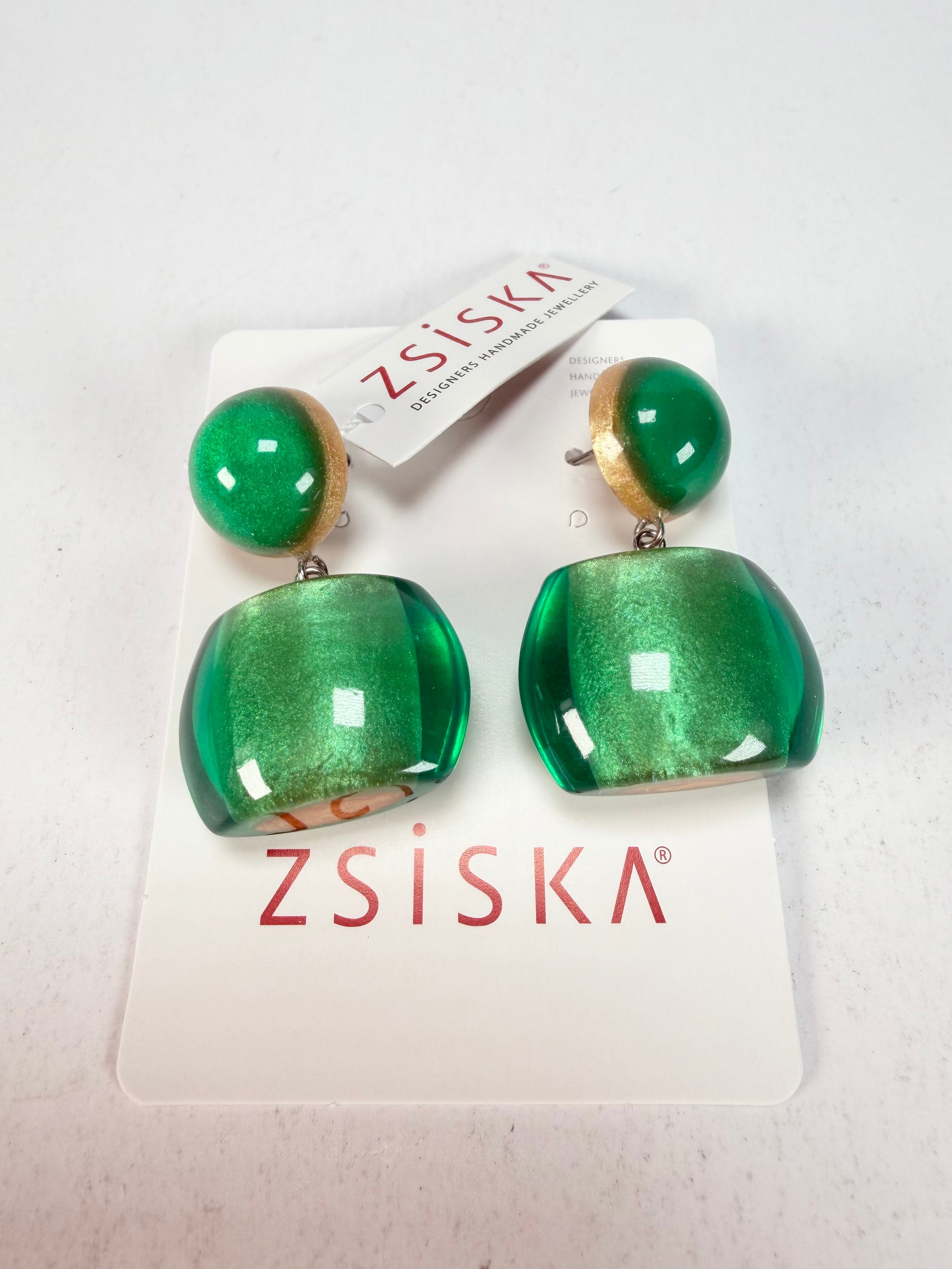Zsiska - Bellissima 1 Bead Short Hook Galaxy Green Resin Earrings ( 7240501GGREQ00  )