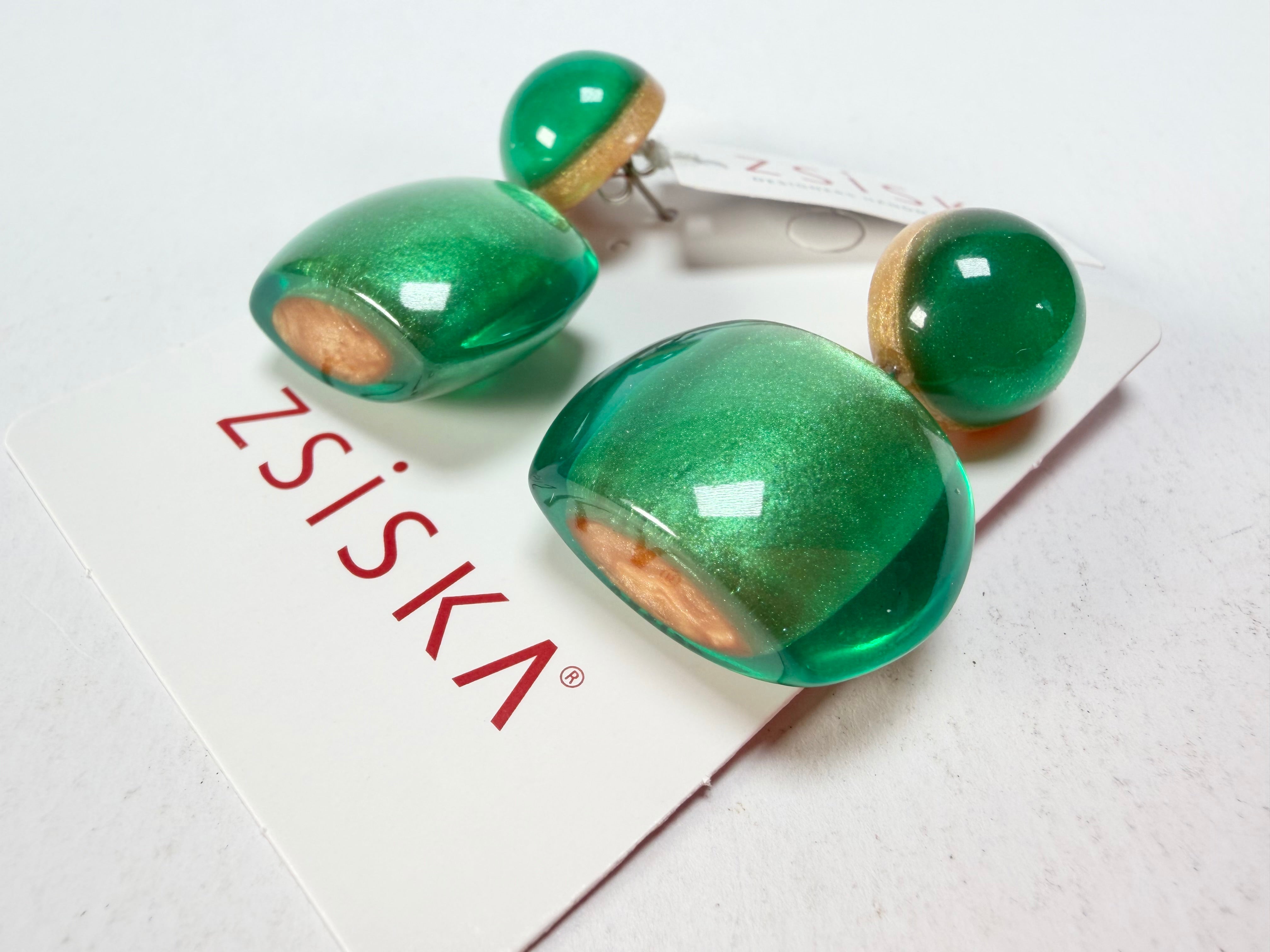 Zsiska - Bellissima 1 Bead Short Hook Galaxy Green Resin Earrings ( 7240501GGREQ00  )