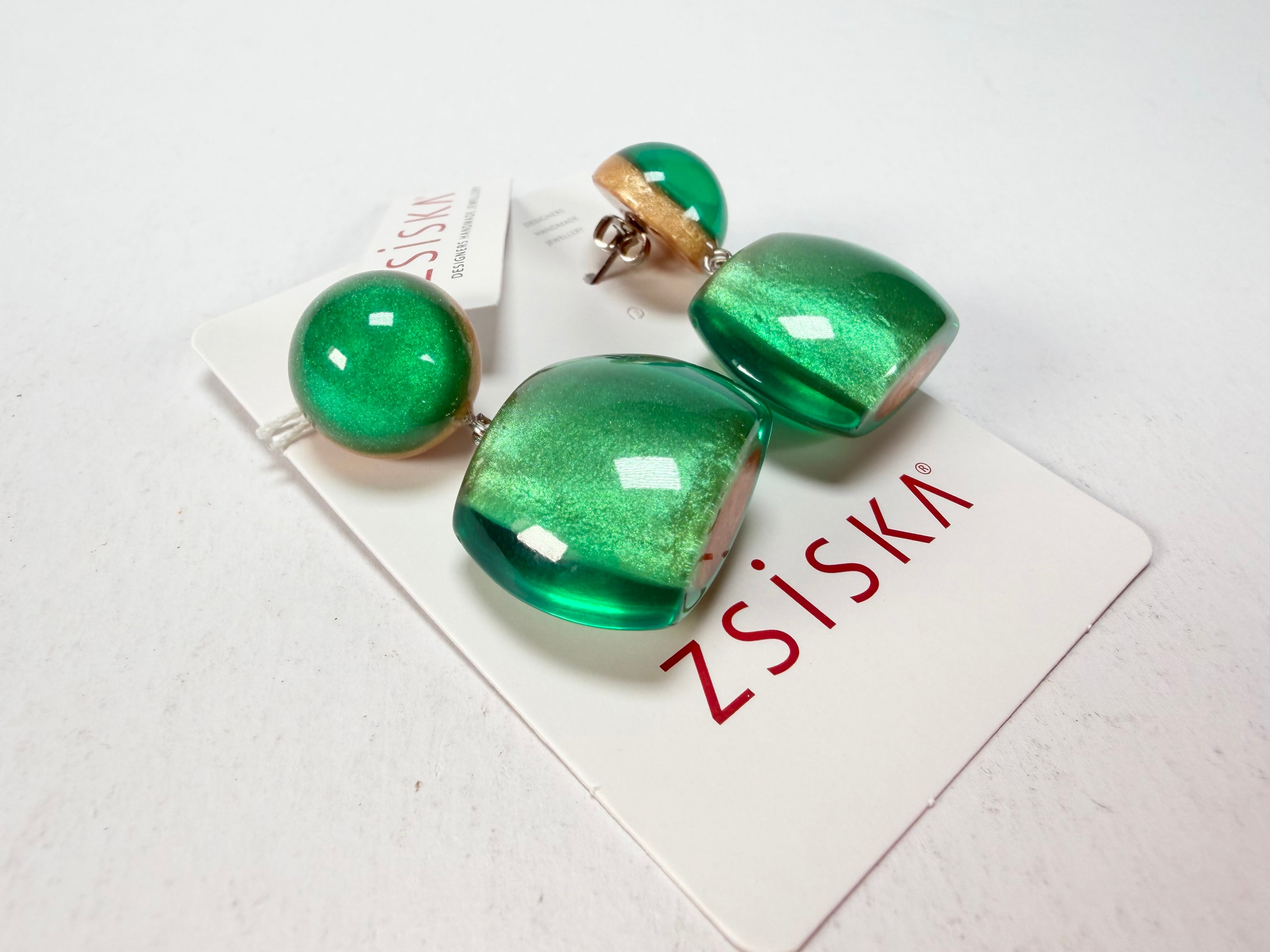 Zsiska - Bellissima 1 Bead Short Hook Galaxy Green Resin Earrings ( 7240501GGREQ00  )