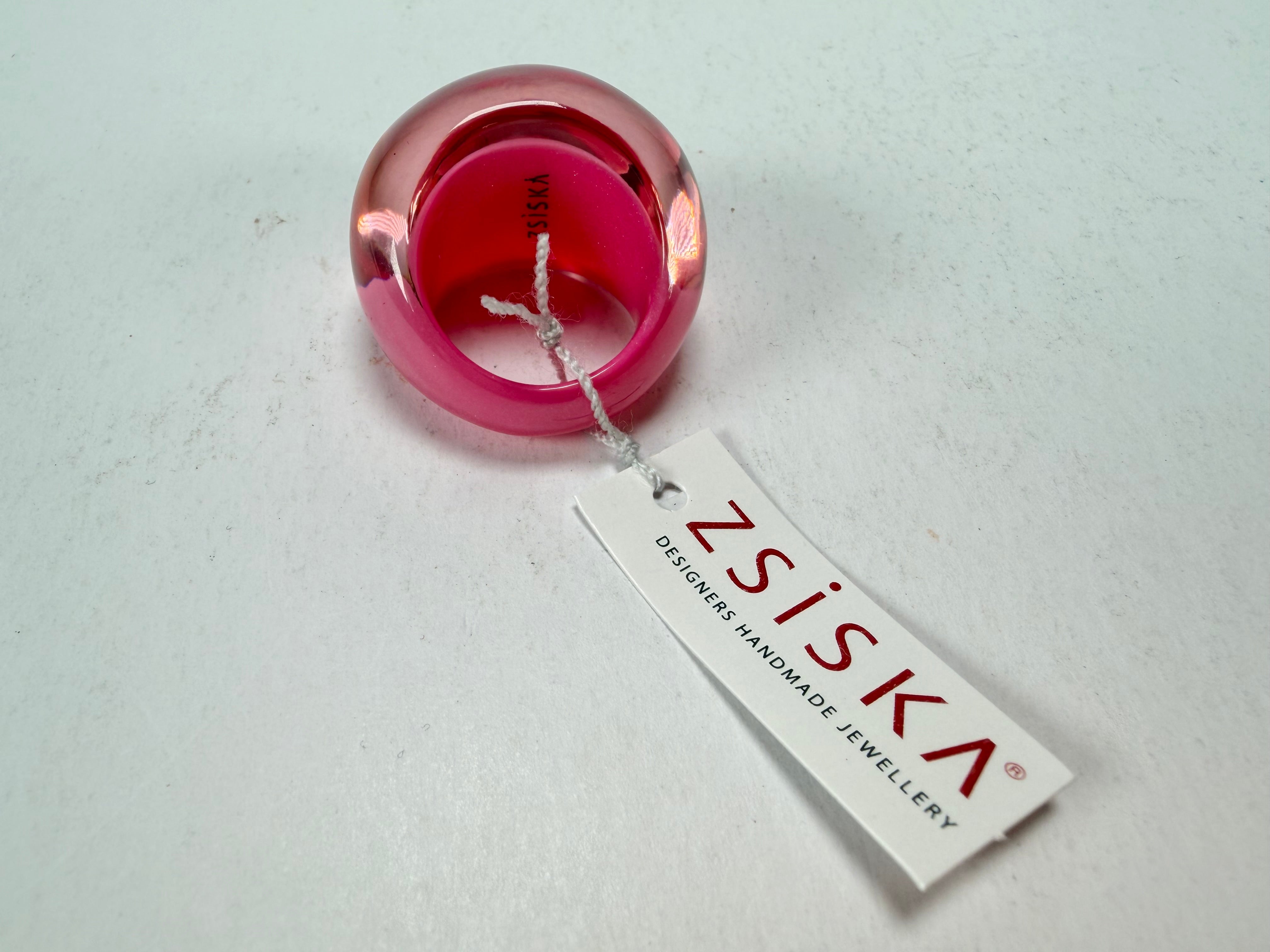 Zsiska - Colourful Statement Hot Pink Resin Ring ( 40106029017Q0M ) - Size UK N / US 7