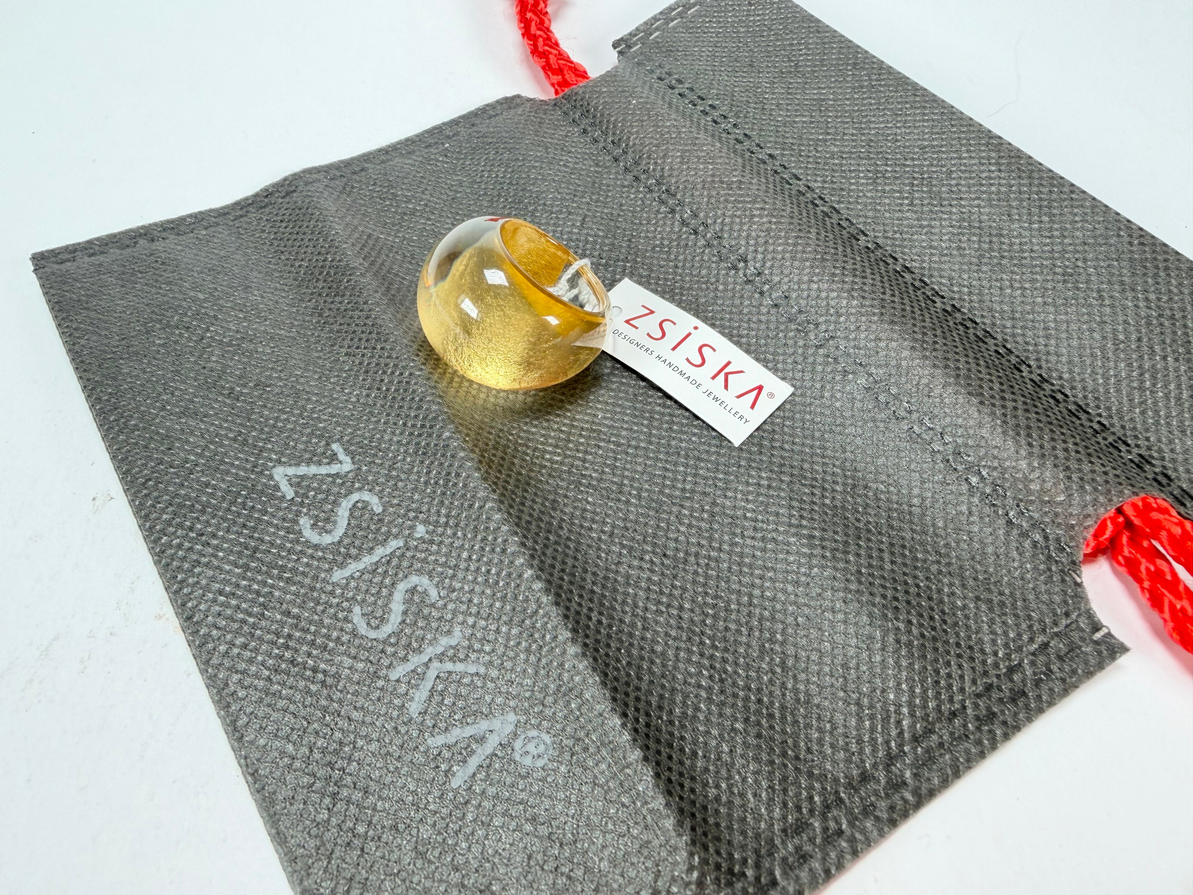 Zsiska - Precious Gold Leaf Resin Ring ( 1000602G000Q0M ) - Size UK O / US 7_