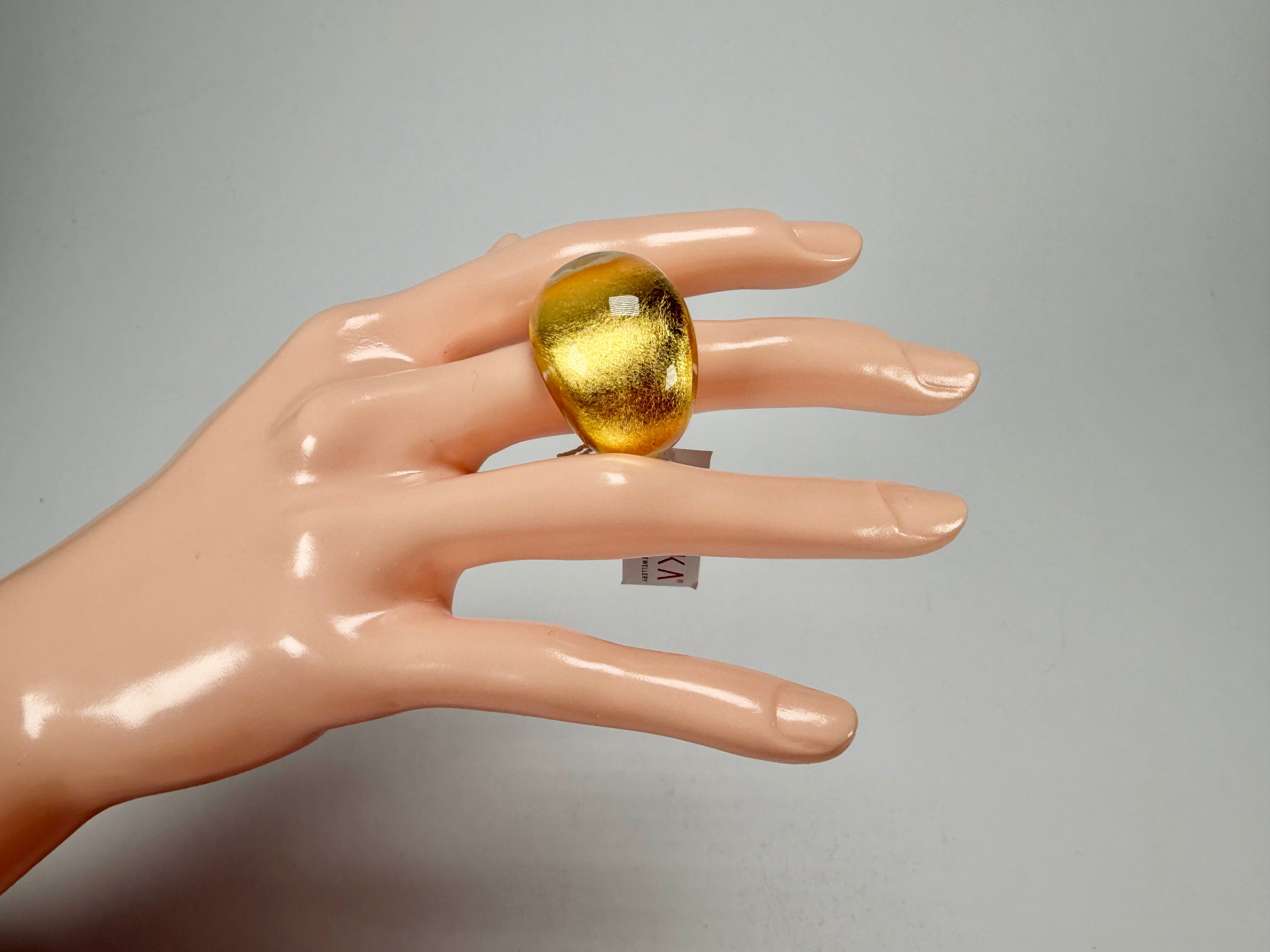 Zsiska - Precious Gold Leaf Resin Ring ( 1000602G000Q0M ) - Size UK O / US 7_