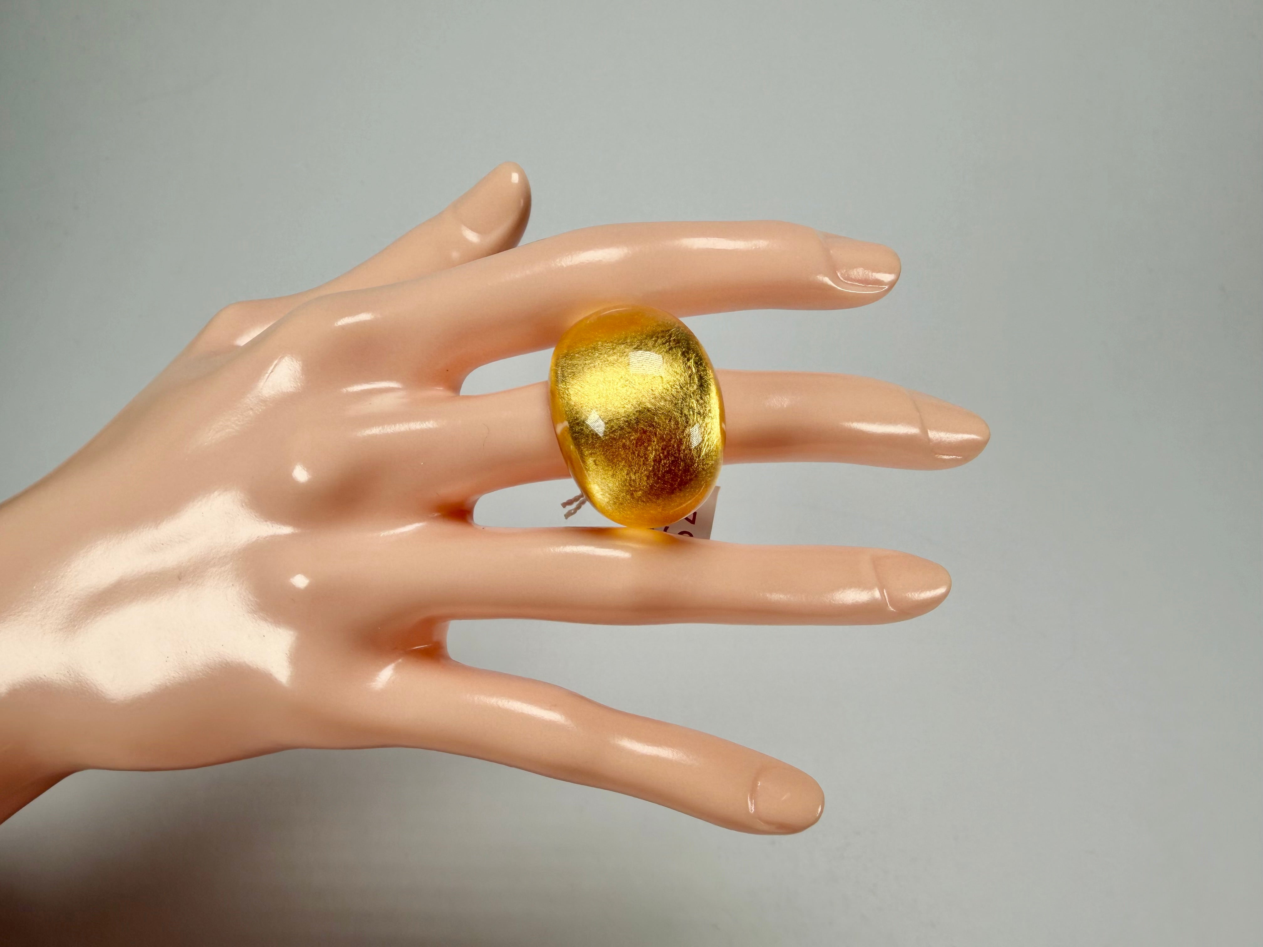 Zsiska - Precious Gold Leaf Resin Ring ( 1000602G000Q0M ) - Size UK O / US 7_